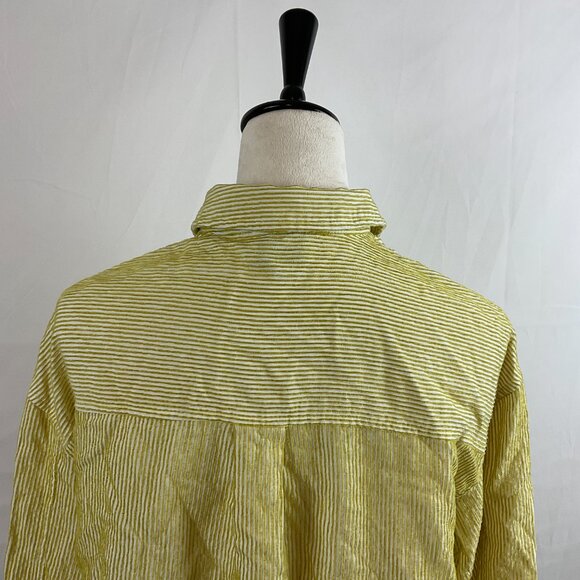FRNCH Top S Chartreuse White Textured Stripe Cropped Button Front Long Sleeve - Picture 8 of 11